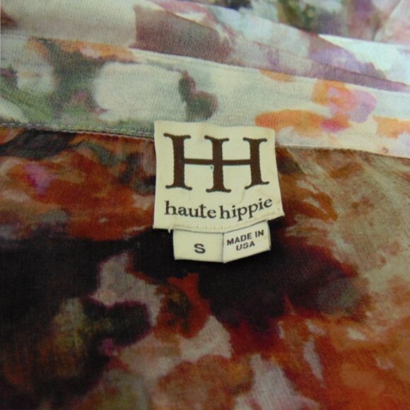 Haute Hippie Sheer Silk Water Color Floral Oversized Tunic Popover Top Small - Picture 6 of 6